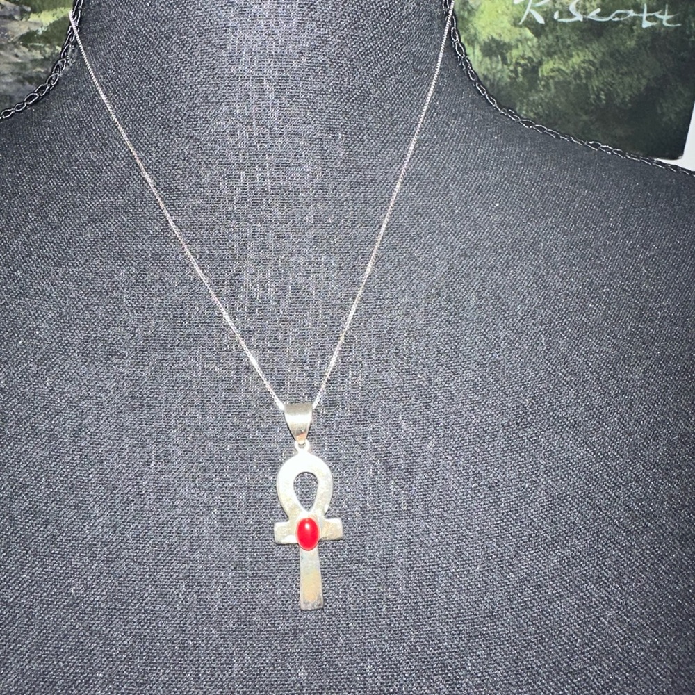 Sterling Silver Necklace with Red Stone
